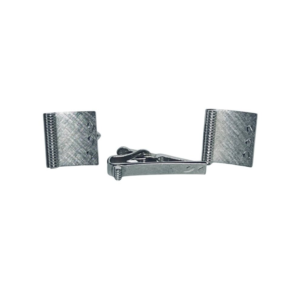 Vintage Swank Etched Silver Tone Cufflinks & Tie Bar Set (5895)
